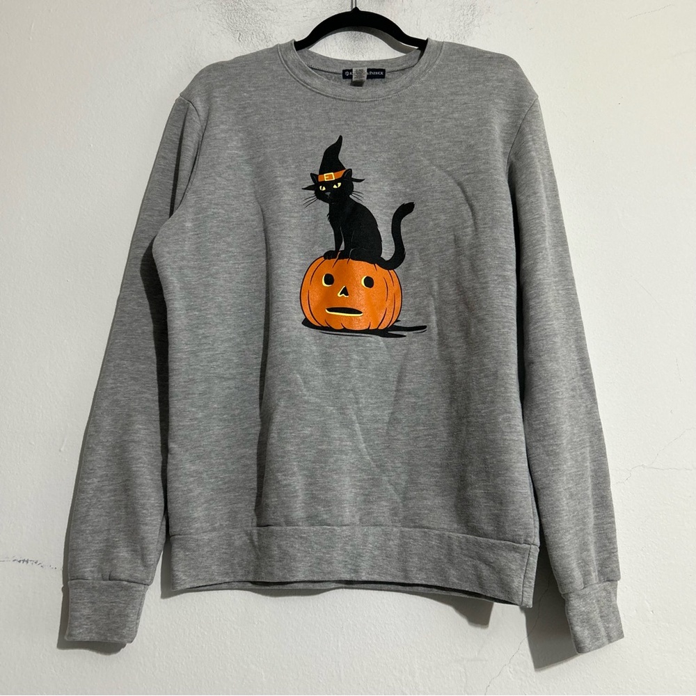 Kiel James Patrick Cat-O-Lantern Pumpkin Halloween Spooky Sweatshirt Grey Medium - Picture 1 of 8